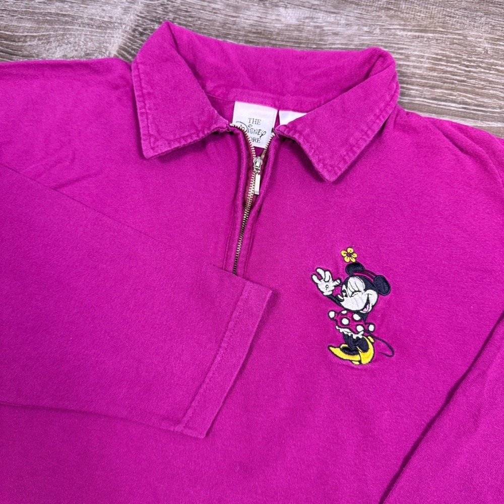 VTG Disney Store Minnie Mouse Quarter Zip Pullover Womens Large Magenta‎ Pink
